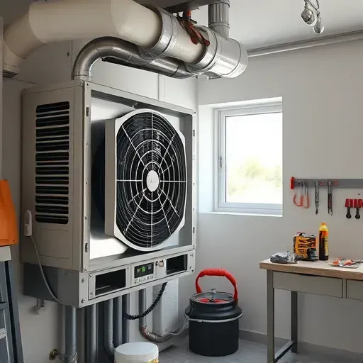 Modern residential air conditioning unit in a clean utility room with vents, filters, controls, and organized tools.