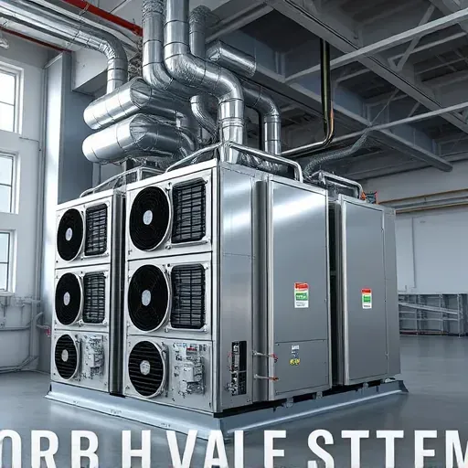 Modern industrial HVAC system with polished metallic units, ducts, wiring, and energy labels in a spacious Fort Worth facility