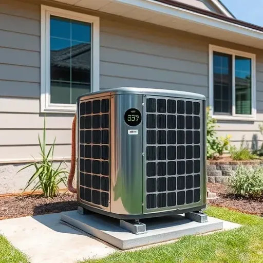 Freshly serviced outdoor air conditioning unit in a modern Texas home, reflecting sunlight, surrounded by greenery.