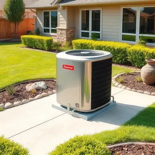 Air conditioning repair showcase in Blue Mound TX featuring a clean outdoor HVAC unit on a neat concrete pad in a green backyard.