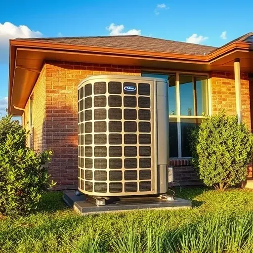 Repaired outdoor air conditioning unit on a modern home in Springtown TX with lush greenery and clear blue sky