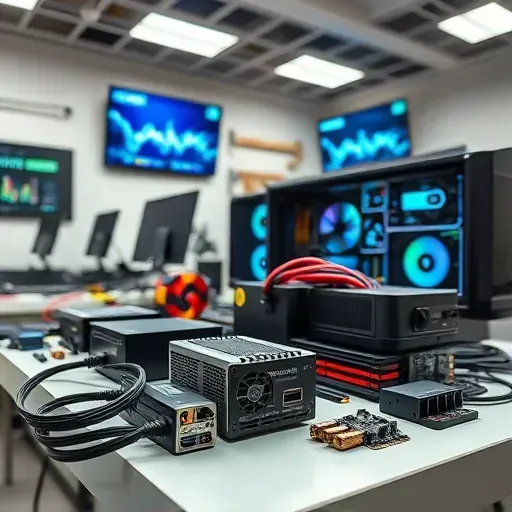 Neatly organized computer hardware and tools on a modern workbench in a professional Fort Worth IT repair shop