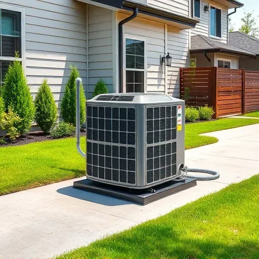 Residential River Oaks, TX, modern high-efficiency HVAC unit installed outside a sleek house with lush landscaping.