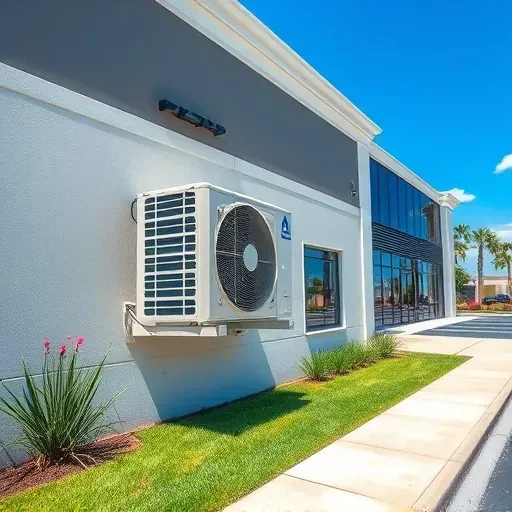 State-of-the-art air conditioning unit installed outside a modern commercial building in Lake Worth TX on a sunny day.