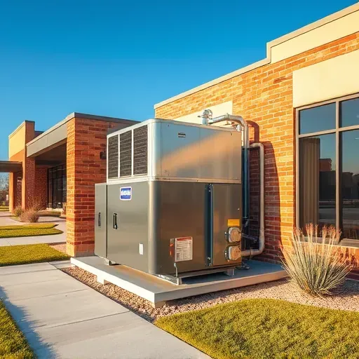 Outside Weatherford, TX, a sleek HVAC unit with vents, control panels, and piping installed against a modern brick building.