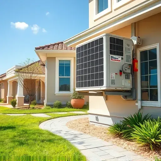 Well-maintained HVAC unit on a modern home exterior in River Oaks Texas with lush landscaping and clear blue skies