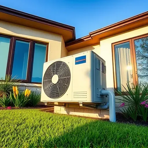 Modern HVAC installation in Willow Park TX featuring a sleek unit, landscaped yard, and contemporary home design.