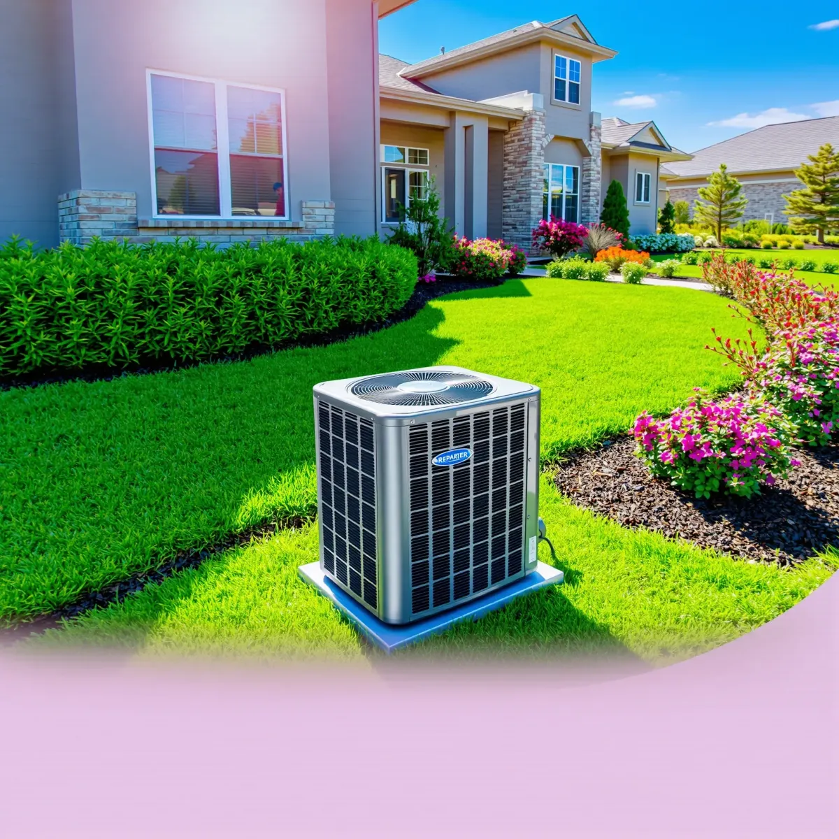 A branded HVAC repair van parked outside a modern home in Westworth Village, TX, with lush greenery and clear skies.