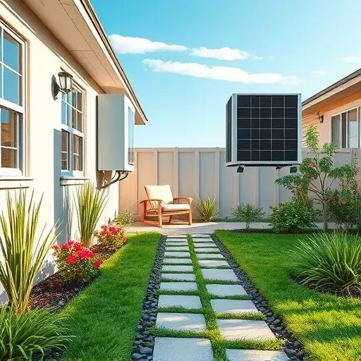 Installed modern HVAC system on exterior wall of a lush backyard under clear blue sky in Roanoke, TX.