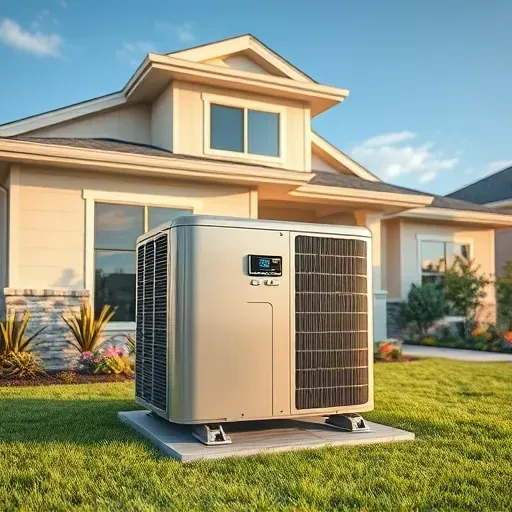 Completed HVAC system in modern Roanoke TX home with sleek design, soft lighting, lush landscaping, and clear skies.