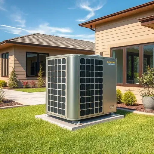 Modern outdoor HVAC unit on concrete pad beside green grass and wildflowers in Western Lake, TX with blue sky.