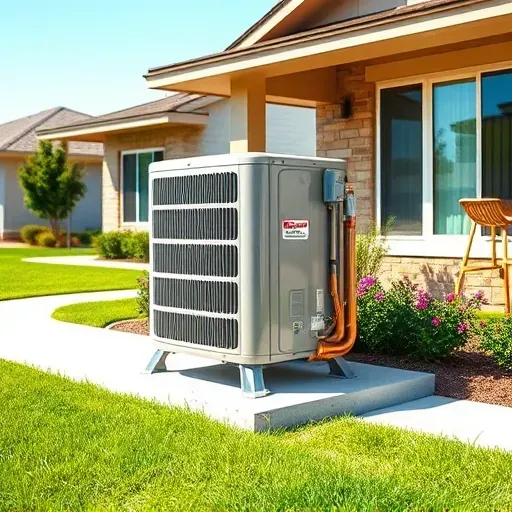 Freshly installed outdoor air conditioning unit on a tidy home with green landscaping in Corinth TX under sunny skies