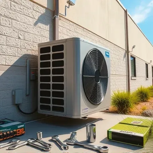 Professional outdoor HVAC repair scene in Saginaw, TX with modern equipment, tools, and lush landscaping on a sunny day.