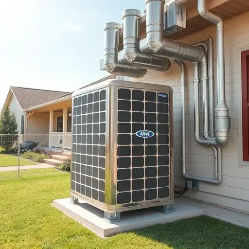 Completed HVAC system in Lakeside TX with polished metal, organized ducts, and a pristine suburban home backdrop.