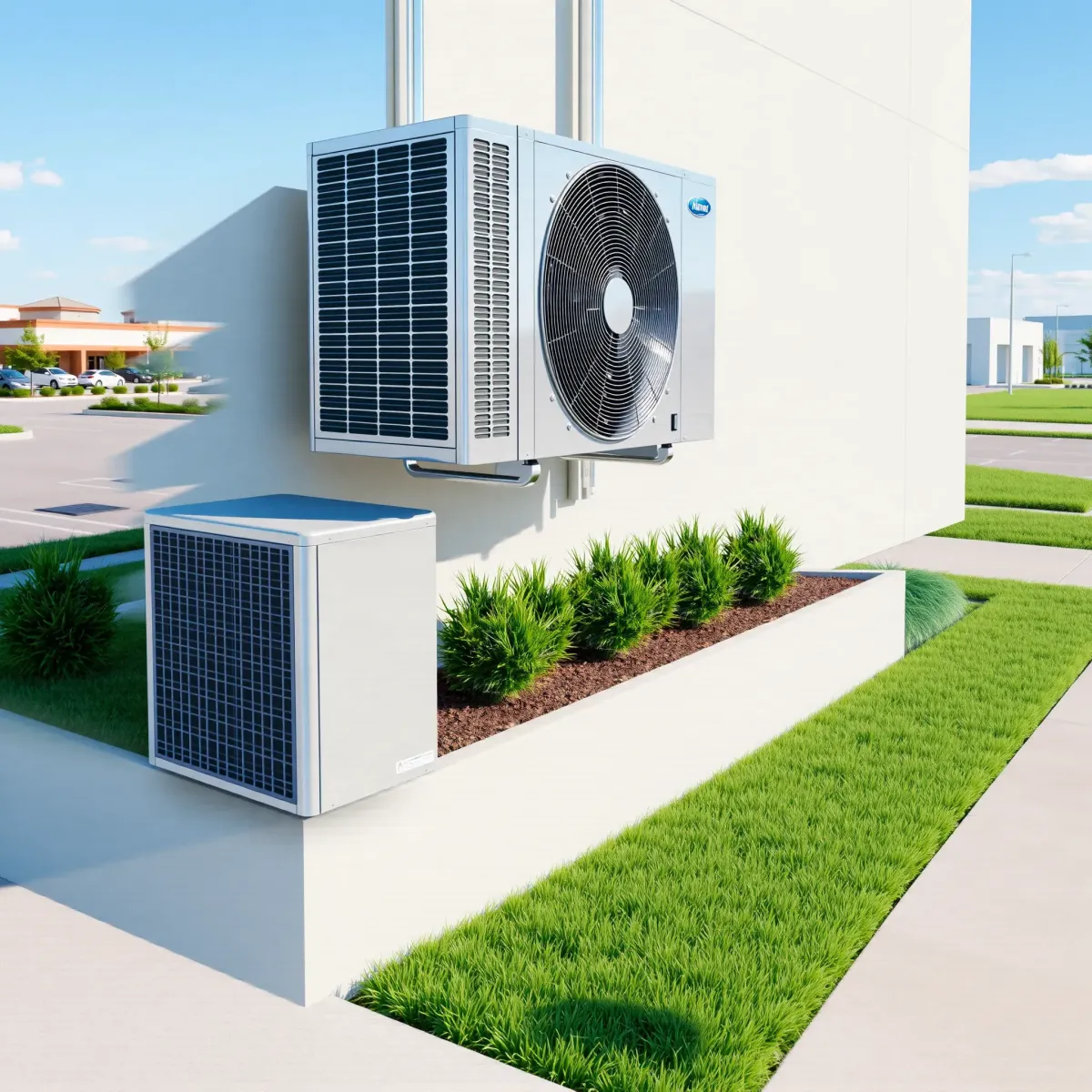 Modern HVAC system in Hickory Creek, TX with sleek metallic components, digital controls, and detailed coils in a clean, professional setting.
