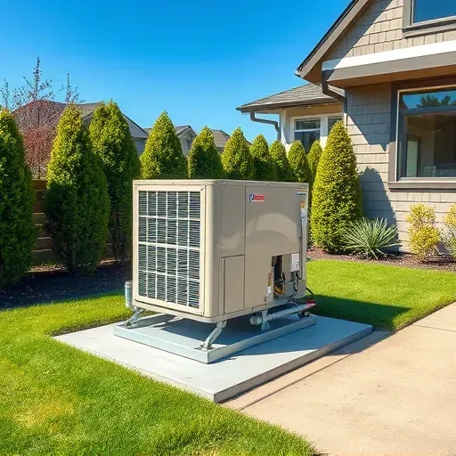 High-efficiency outdoor HVAC system installed in River Oaks, TX, featuring neat piping, greenery, and modern home details.
