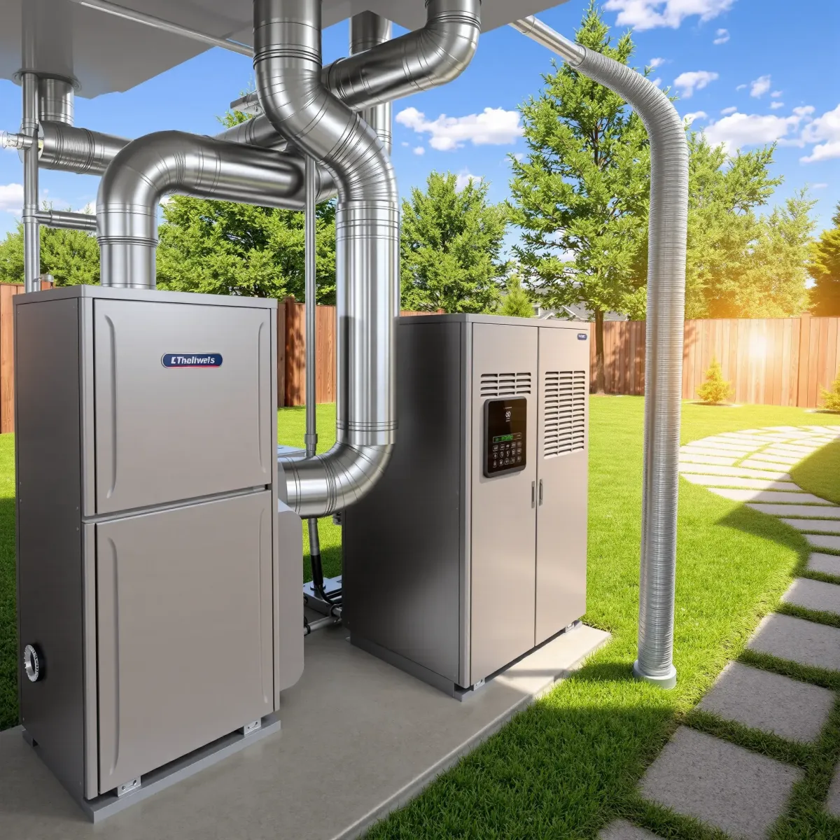 Modern HVAC system in a Watauga, TX home, featuring a sleek furnace, ductwork, thermostats, and energy-efficient components.
