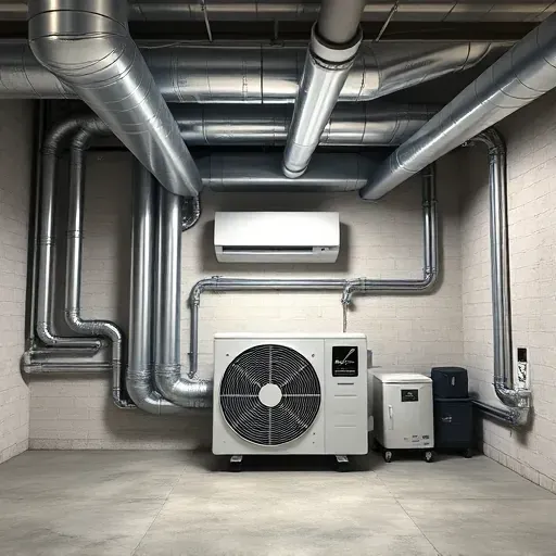 Completed HVAC installation in Everman TX with modern ductwork and high-efficiency air conditioning unit in a clean setting.