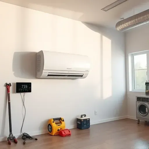 Modern HVAC installation in Blue Mound TX features sleek indoor unit, compact thermostat, organized tools, and polished flooring.