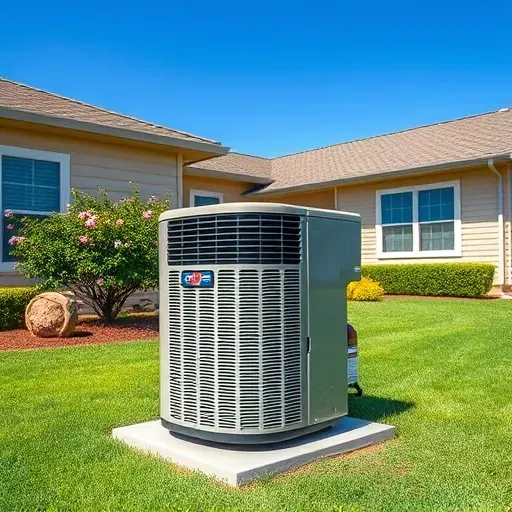 Serviced outdoor air conditioning unit on a landscaped residential yard in Weatherford TX with a clean house facade and native plants