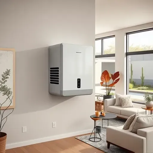 Sleek high-end whole-house humidifier installed in a modern Fort Worth living room with natural light and Texas landscaping