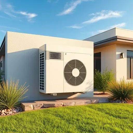 Modern HVAC system integrated into a stylish home in Horseshoe Bend TX, surrounded by lush landscaping and blue sky.