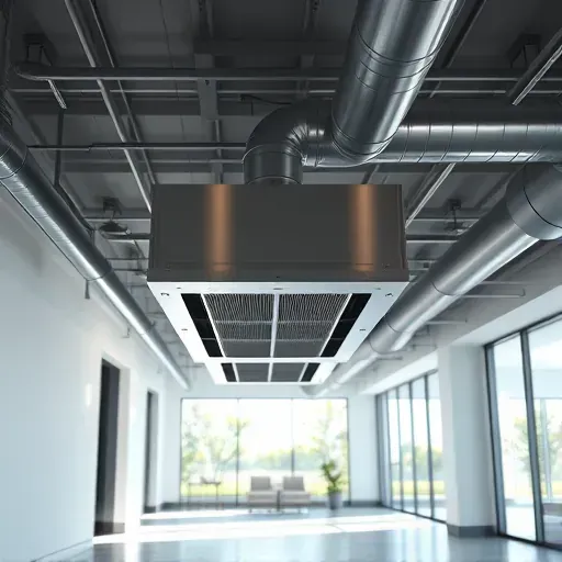 Completed HVAC installation in Corinth TX with sleek ductwork in a modern office showcasing polished design elements.