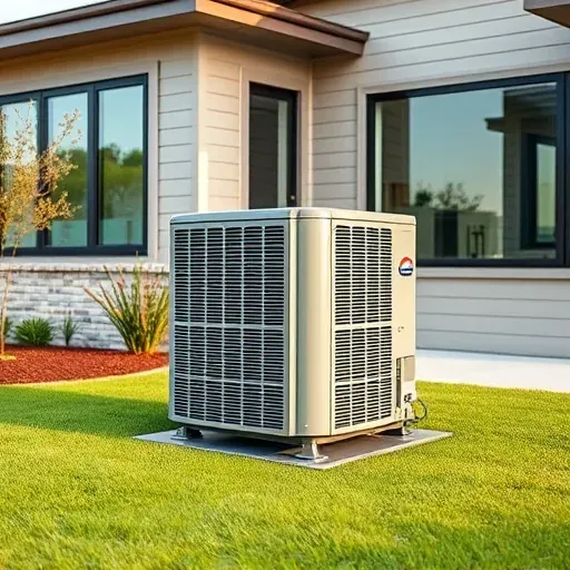 Outdoor newly serviced AC condenser unit installed outside modern Westworth Village home with landscaped lawn.