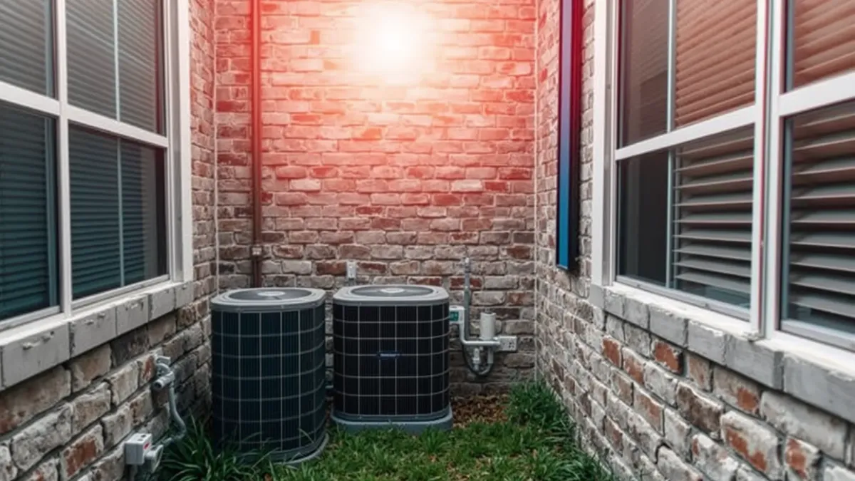Pristine outdoor modern air conditioning unit in Kennedale, TX, installed on a neat concrete pad with lush landscaping.