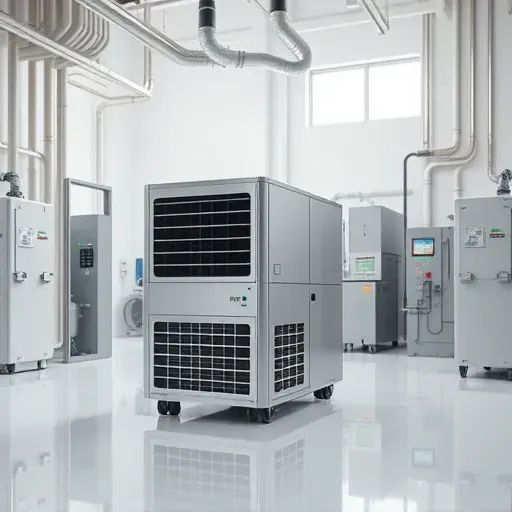 Detailed view of a modern dehumidifier with digital display and HVAC components in a bright, industrial Fort Worth setting