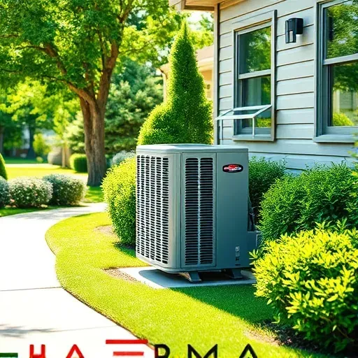 Outside Watauga TX modern home with clean air conditioning unit amid lush greenery, paved pathway, and contemporary siding