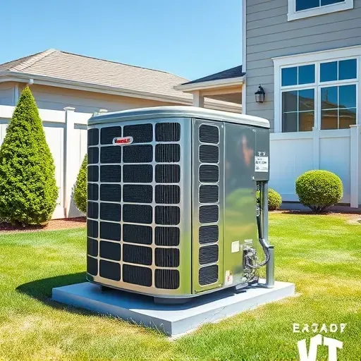Freshly repaired modern outdoor air conditioning unit with metallic finish in a sunny residential backyard in Roanoke TX