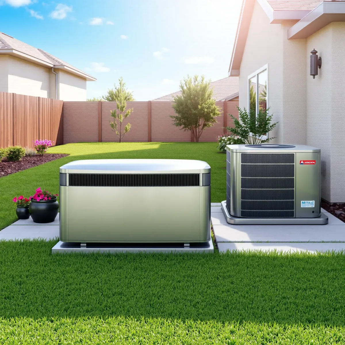 Seamless, modern outdoor HVAC unit installation in a well-maintained Kennedale backyard with lush grass and stylish home.