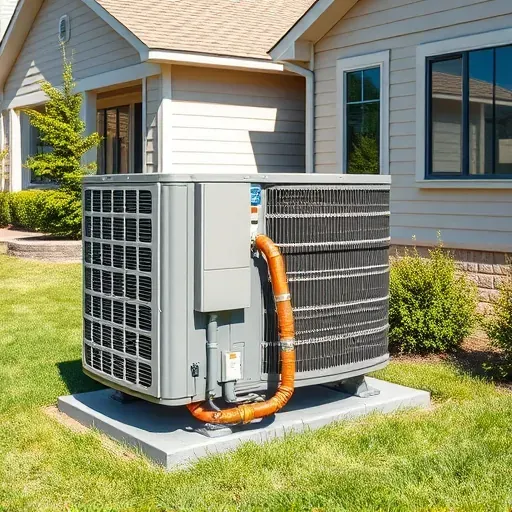 Repaired outdoor HVAC unit in a landscaped yard in Haltom City TX with sunlight, shadows, and detailed metallic features