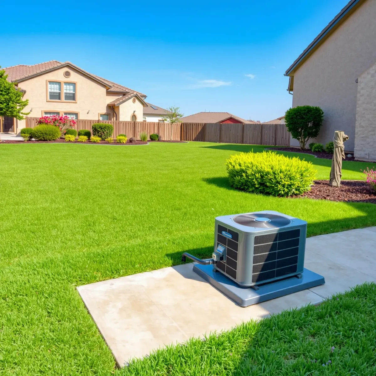 Installed modern HVAC system in Annetta, TX with sleek indoor and outdoor units, organized ductwork, and natural outdoor surroundings.
