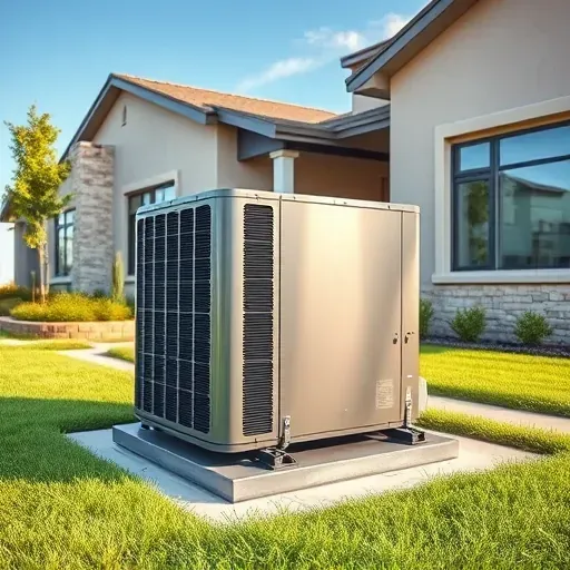 Perfectly installed high-efficiency HVAC unit on a concrete pad next to a modern home in Justin, TX, under sunny blue skies.