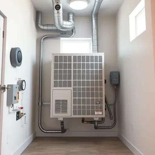 Modern HVAC installation in Roanoke TX showcases sleek unit with organized ductwork in a clean, well-lit utility room.