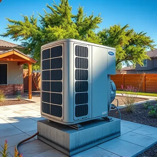 Neatly maintained air conditioning unit outside a modern home in Fort Worth, TX, set against a clear blue sky.