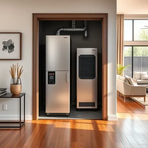 Modern house humidifier system installed in a sleek HVAC closet with hardwood flooring and natural light in Fort Worth TX