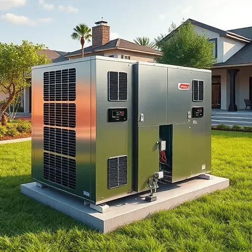 Outdoor HVAC system in Lake Worth, TX with modern metallic units, digital displays, and lush surroundings.