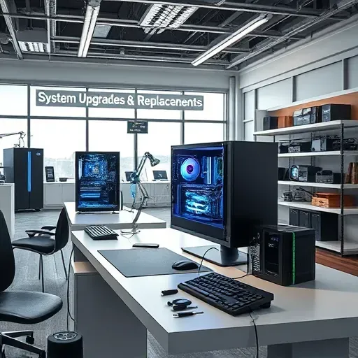 Modern tech service shop interior with high-end computer, tools, and organized workspace in Fort Worth Texas