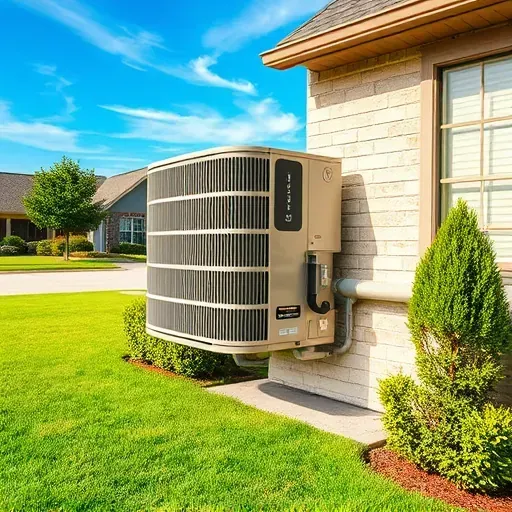 Freshly serviced outdoor air conditioning unit installed on a clean exterior wall in Roanoke TX with lush greenery and clear sky