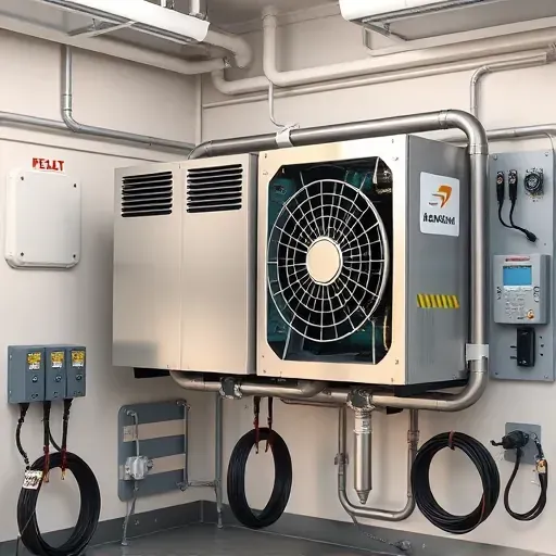 Modern reconditioned air conditioning unit with vents and control panels in a organized utility room with natural light