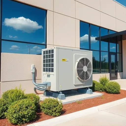 Modern commercial building in Lakeside TX features sleek, well-maintained HVAC system among landscaped shrubs and flower beds.