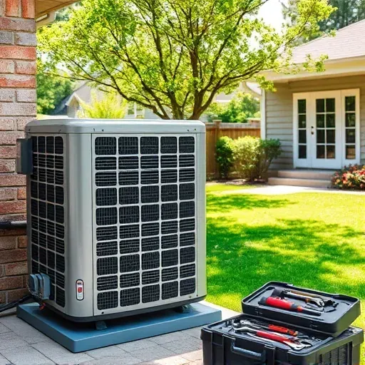 Modern air conditioning unit outdoors in Fort Worth TX with tools nearby, showcasing professionalism and quality craftsmanship.