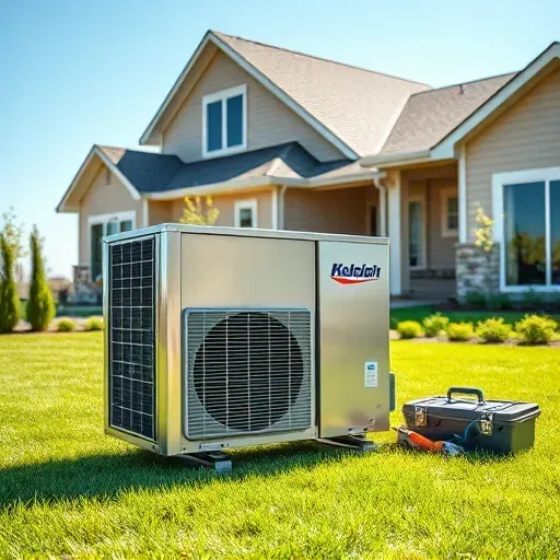 Recently repaired high-efficiency outdoor air conditioning unit in Northlake Texas with landscaped yard and modern home