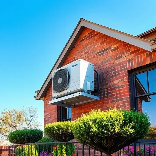 Modern HVAC system on brick building in Springtown TX with vibrant landscaping and clear blue sky. Professional and inviting scene.