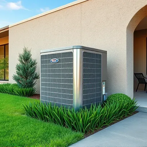 Repaired outdoor air conditioning unit on a tidy home in Willow Park, TX, with green landscaping and sunny sky.