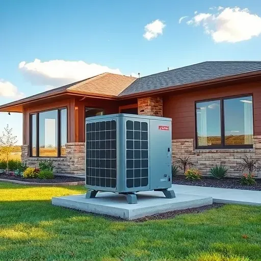 Sleek HVAC installation in Aledo TX, featuring energy-efficient unit on concrete slab with trimmed landscaping and sunny atmosphere.