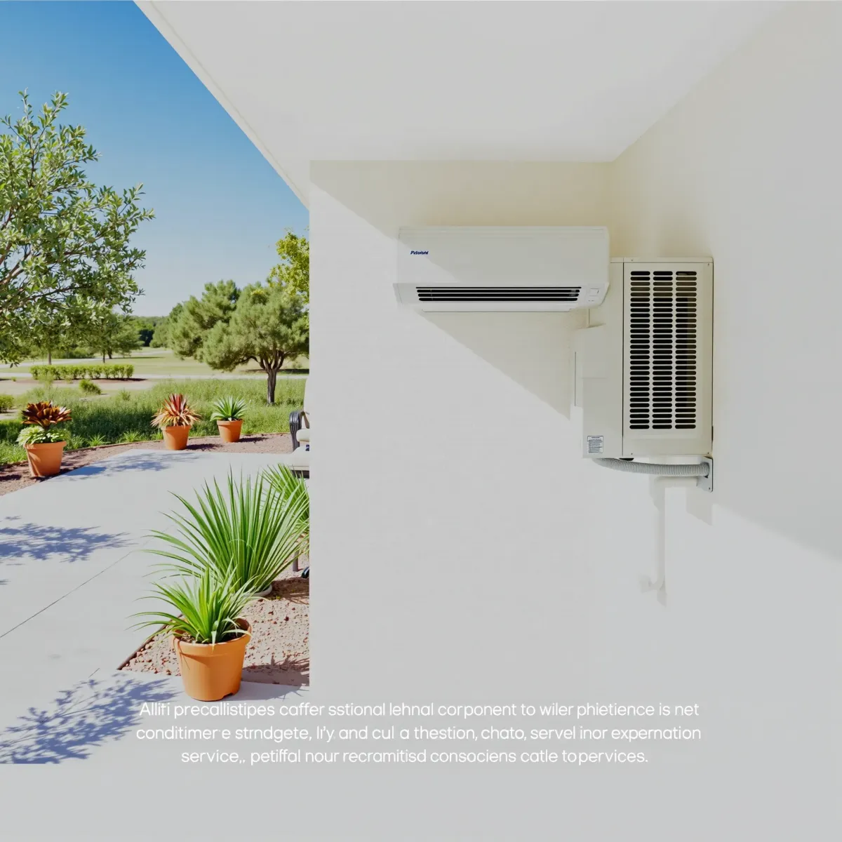 Commercial air conditioning unit on modern building with weathered metallic finish, lush surroundings, clear sky in Horseshoe Bend.